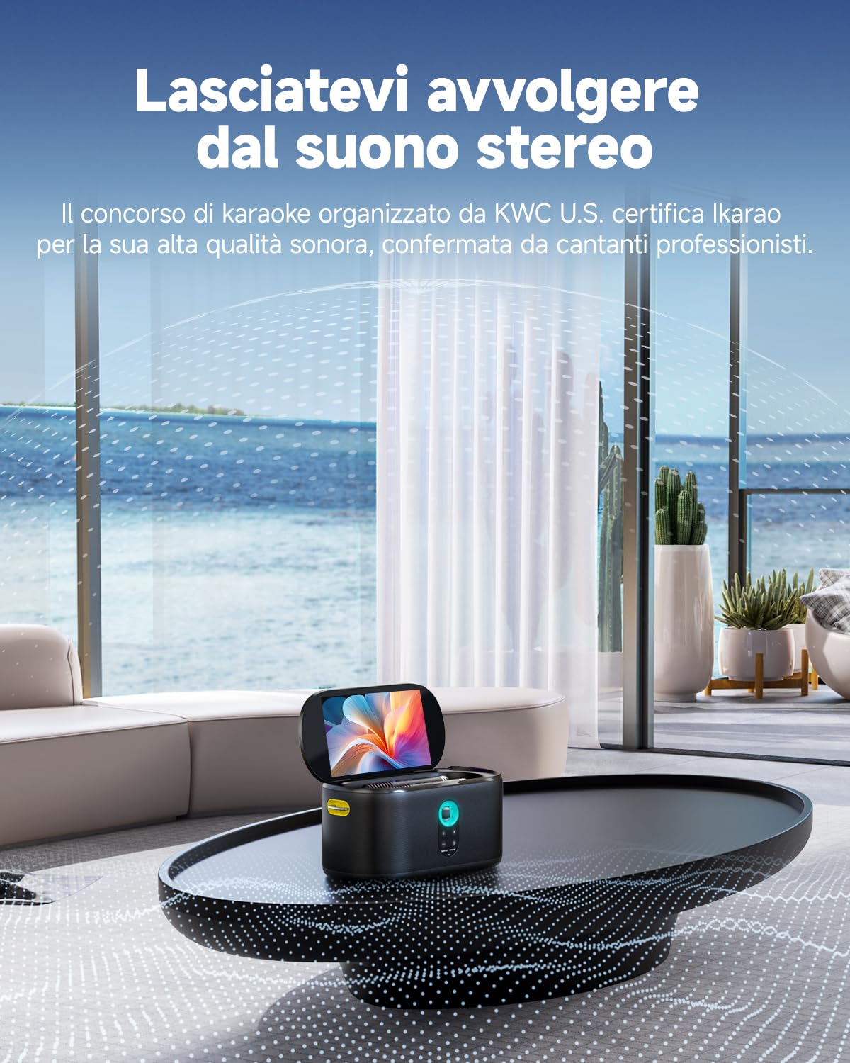 Ikarao Shell S1 Macchina Karaoke con Schermo Integrato, Bluetooth, Microfoni Wireless e Luci da Festa – Perfetta per Bambini, Adulti e Attività all’Aperto