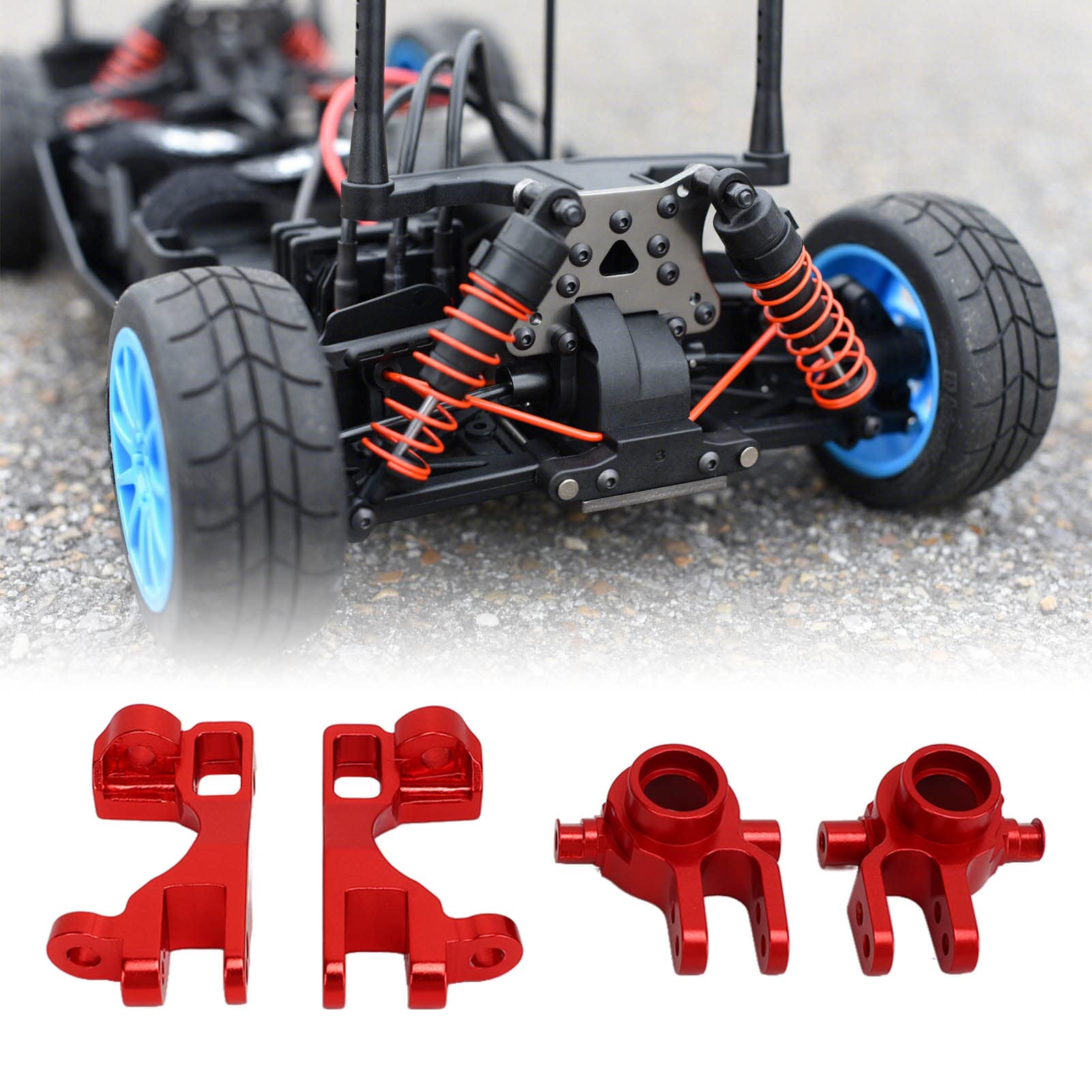 Zestaw kierowniczy RC Zestaw bloków C Części zamienne o wysokiej wytrzymałości ze stopu aluminium do sań Traxxas 1/10 samochodów RC ze śrubami mocującymi, łożyskami i nakrętkami (Czerwony)
