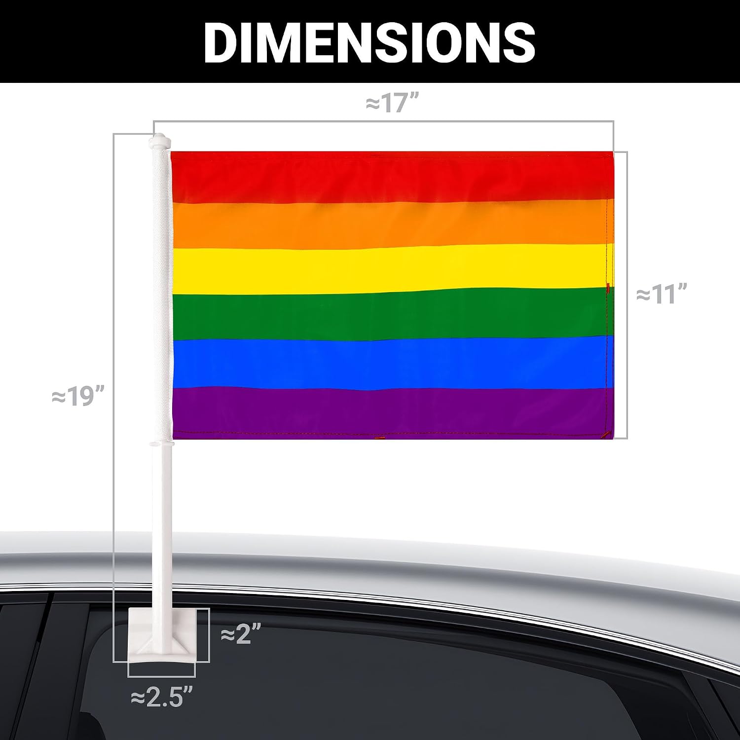 G128 2 Pack: LGBT Rainbow Pride Car Flag | 11x17 In | Double LiteWeave Pro Series Double Sided Printed 150D Polyester | Flagpole Included | Perfect for Festival Celebrations, Parades