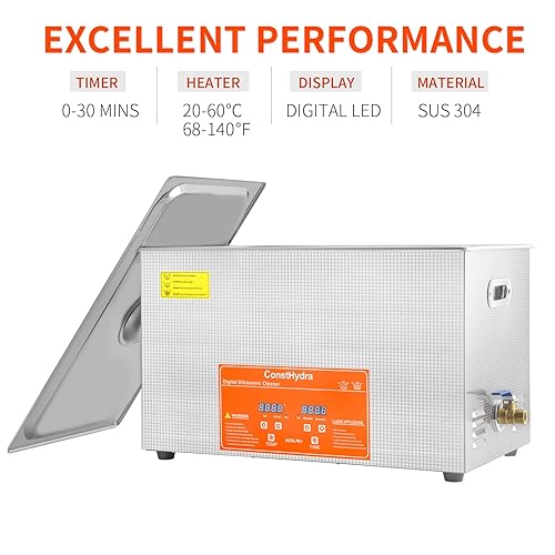 Miniatura 3 de ConstHydra Limpiador ultrasónico profesional con temporizador digital y calentador, acero inoxidable 304 600 W 7.9 galones30L limpiador ultrasónico
