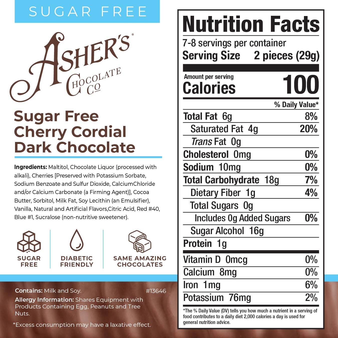 Asher's Chocolates, Sugar Free Cherry Cordials, Individually Wrapped Cordials, Asher's Giftable Box Design, Diabetic Friendly, Small Batches of Kosher Chocolate, Family Owned Since 1892 (8oz, Dark Chocolate)