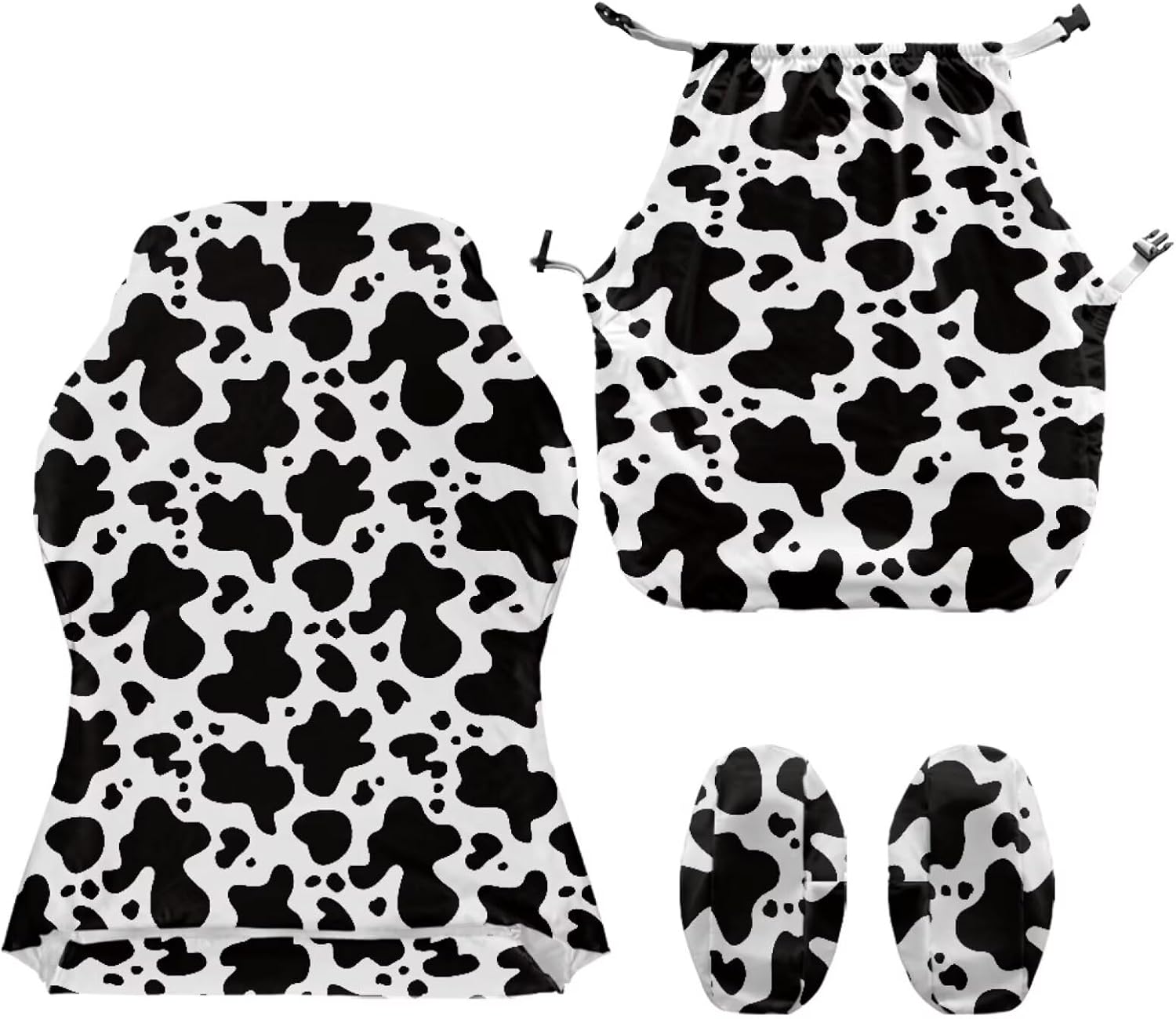 Black Cow Print Gaming Chair Covers with Armrest Covers Non-Slip Computer Chair Slipcovers Washable Elastic Swivel Armchair Protector Home Docor