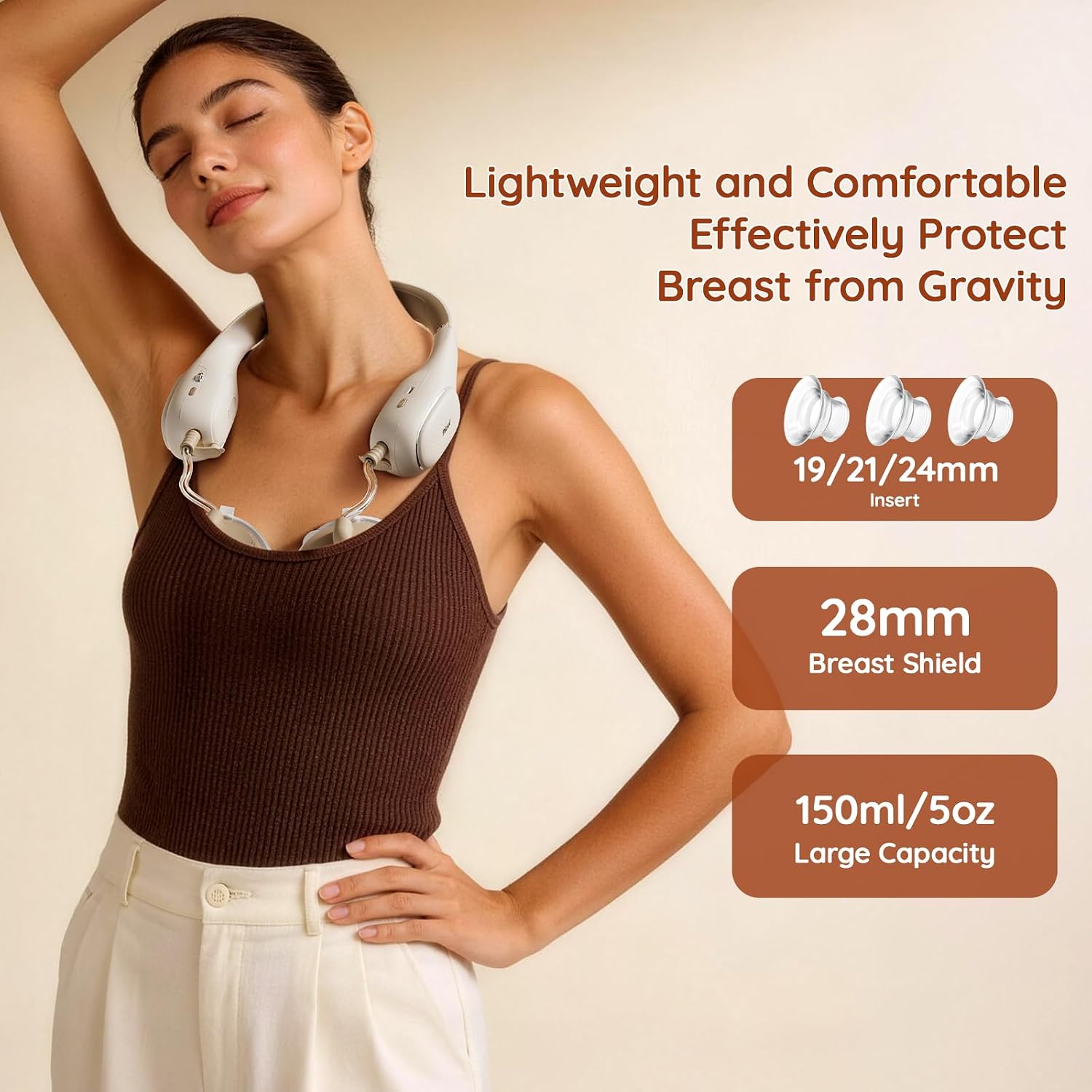 NCVI Wearable Breast Pump, Hands Free Breast Pump Neckband Style, Portable Breast Pump with Slim Milk Collection Cups & 3 Size Flanges, 240 min Battery Life Perfect for Moms Work, Travel or Home