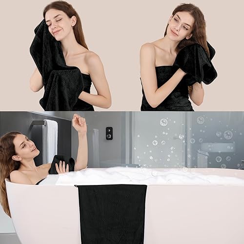 Miniatura 3 de Juego de 8 toallas de baño negras, 2 toallas de baño grandes, 2 toallas de mano4 toallas de baño de 600 GSM, toalla de baño de microfibra de secado