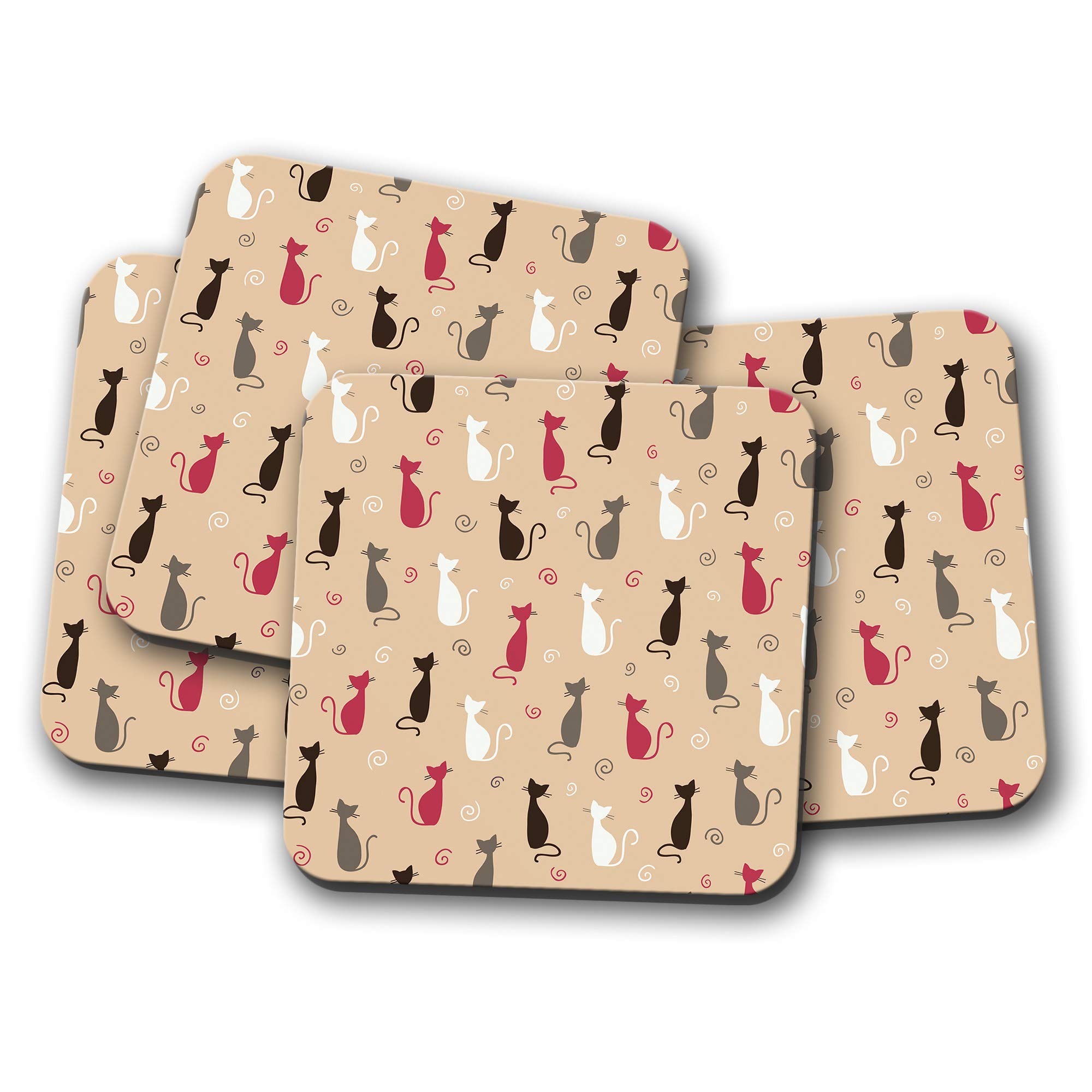 Destination Vinyl Ltd Girls Multicolor 4 Set - Pretty Cats Print Coaster - Cat Kitten Mum Auntie Fun #15594