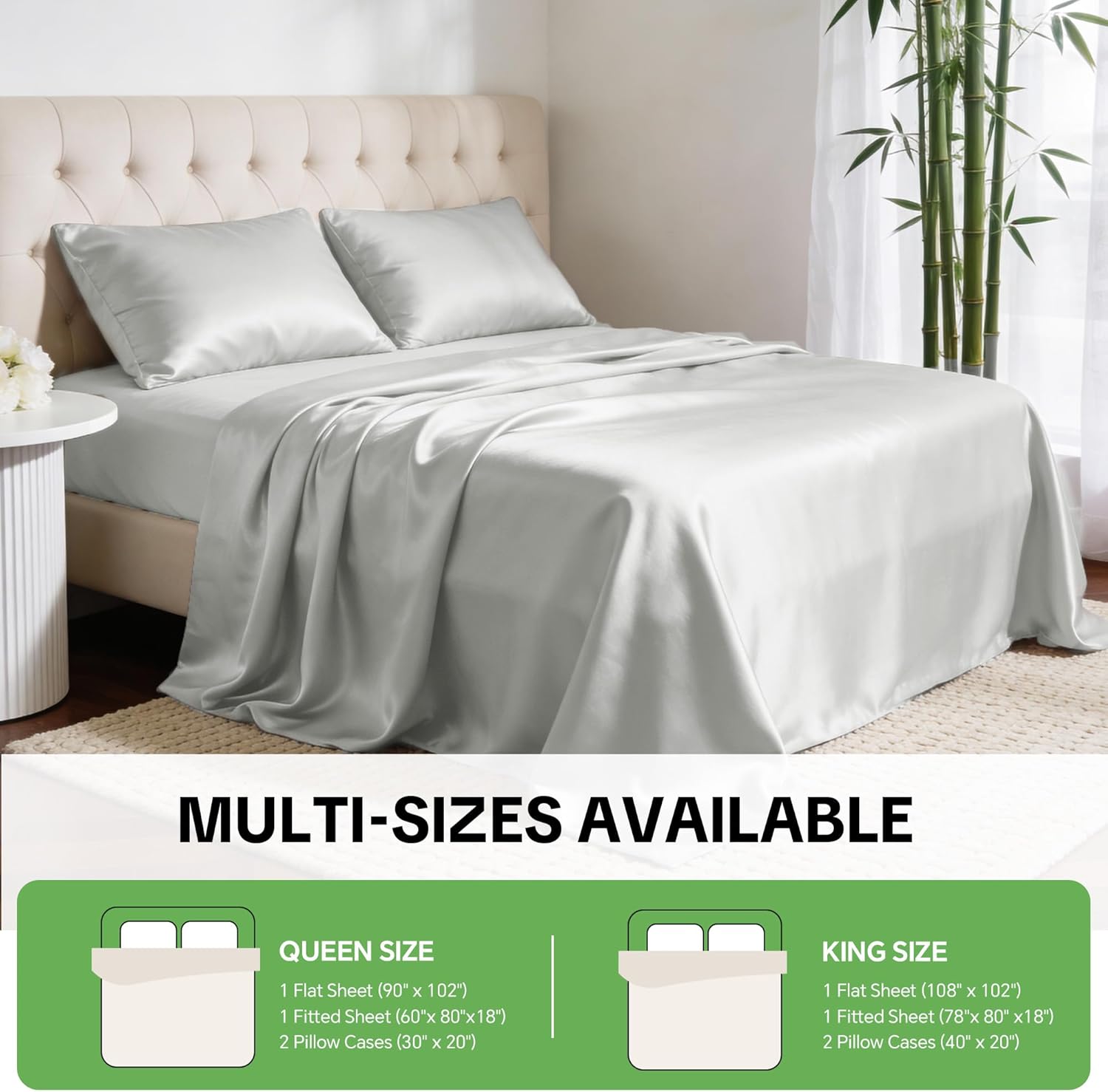 MABOZOO Silver-Infused Bed Sheets Set 100% Viscose Made from Bamboo, 4-Piece Cooling Sheets for Hot Sleepers, Freshness Protection with Self-Cleaning Silvadur™ Technology (Gray, King) - Image 2
