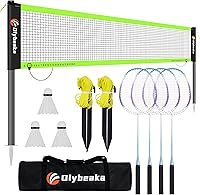 Olybeaka 20ft Portable Badminton Net Set - Outdoor Backyard Beach Kit with Anti-Sag PE Net, Steel Poles, 4 Rackets, Shuttlecocks & Carry Bag