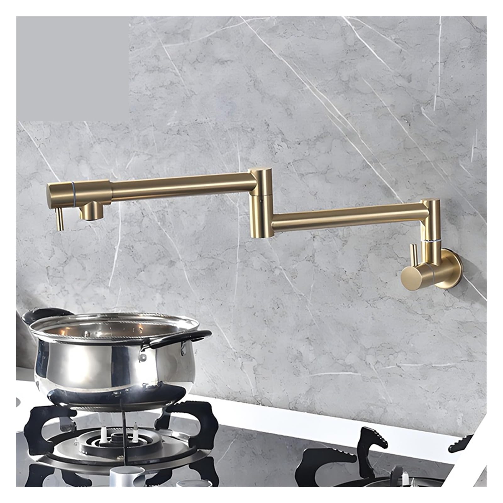 Grifos mezcladores para Fregadero Grifo de Cocina Plegable Acero Inoxidable baño con Agua fría y Giratorio Oculto la mayoría los escenarios (Grifo Dorado Cepillado).