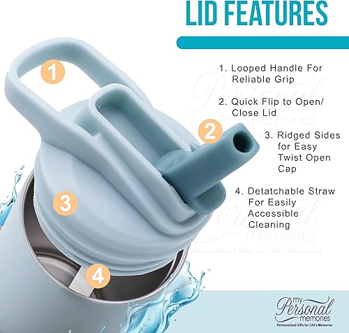 Miniatura 5 de Botella de agua personalizada de 12 onzas para niños con pajilla, vaso aislado de doble pared para niños, niñas, escuela y deportes, grabado con