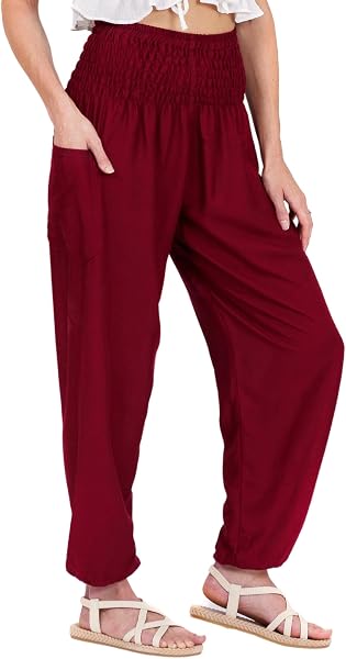 Lofbaz Donna Smocked Waist Boho Funky Harem Pants - 1