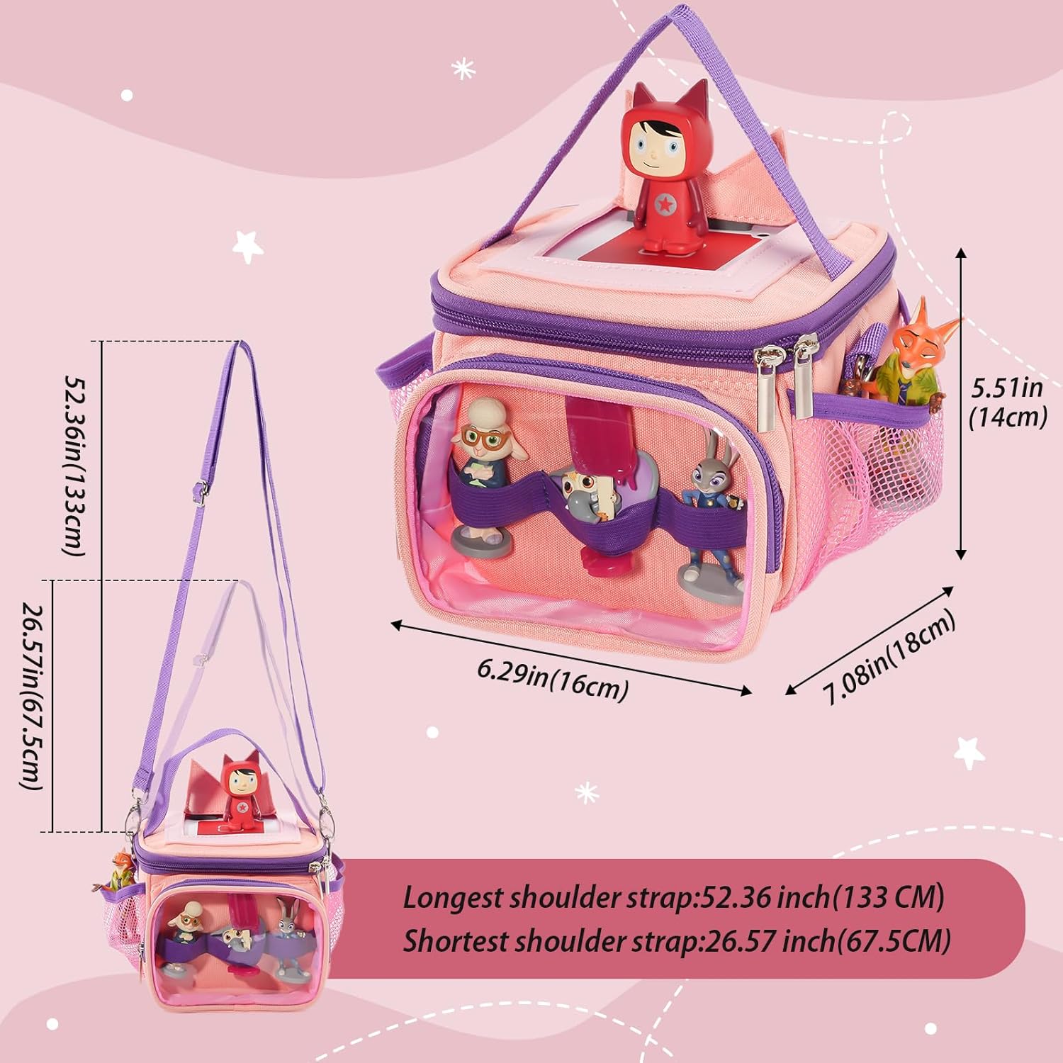 Hautton Carrying Case for Toniebox, Portable Storage Travel Bag for Tonies Figures Charging Station with Shoulder Strap Handle and Toniebox Ears Cover -Pink - Image 3