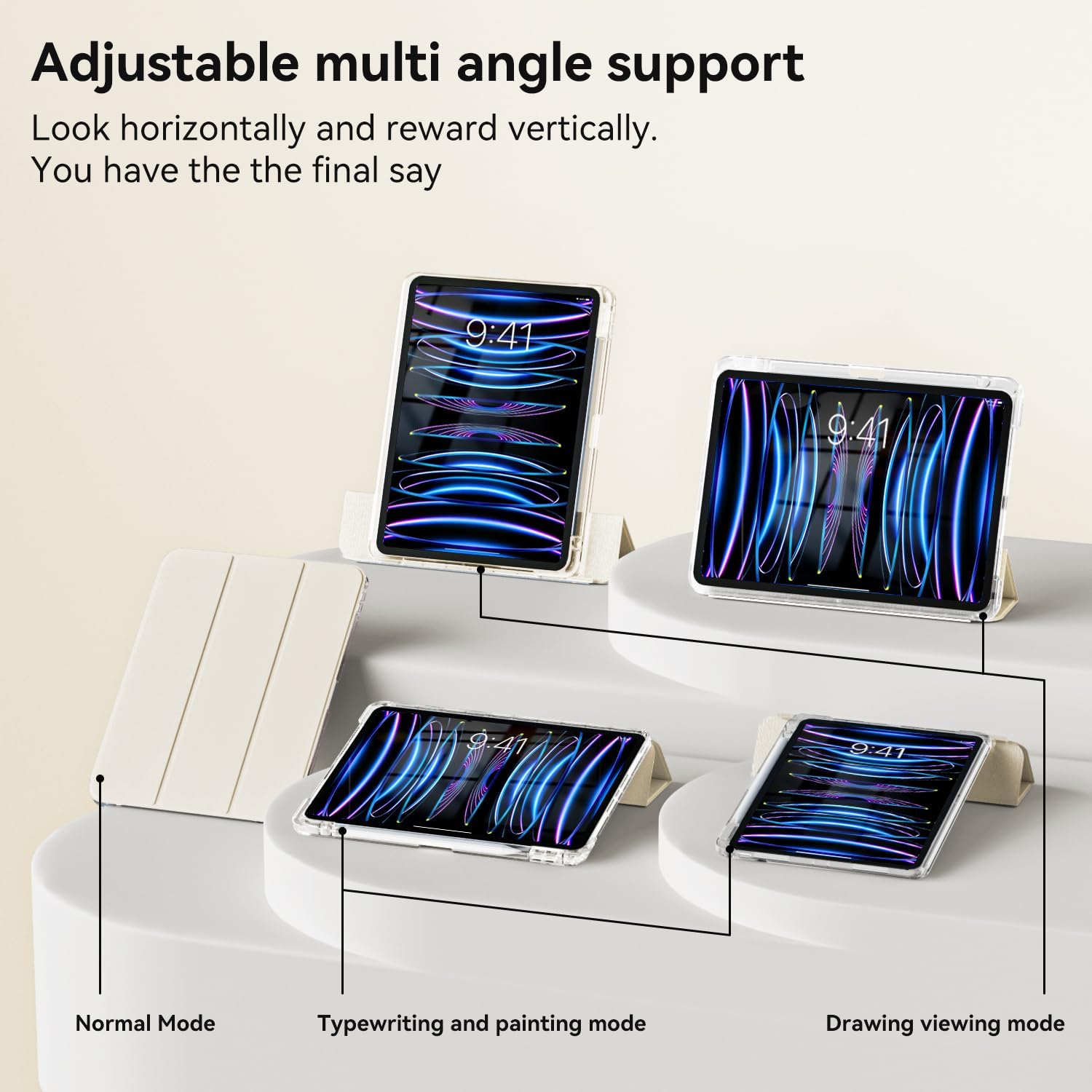 Case for iPad Pro 11 inch 4th/3rd/2nd Generation with Pencil Holder,Support 2nd Gen Pencil Charging, Auto Wake Auto,2 in 1 Removable Transparent Back Case for iPad Pro 11 (2022/2021/2020),Beige - Image 7