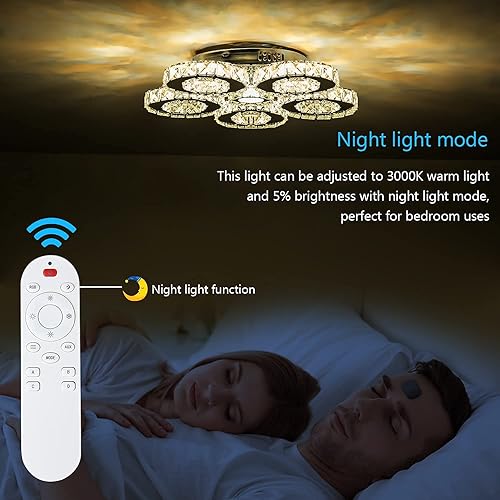 Miniatura 2 de KKMYWAN Lámpara de techo de cristal empotrada LED regulable con control remoto de 5 anillos, lámpara de techo para dormitorio, sala de estar,