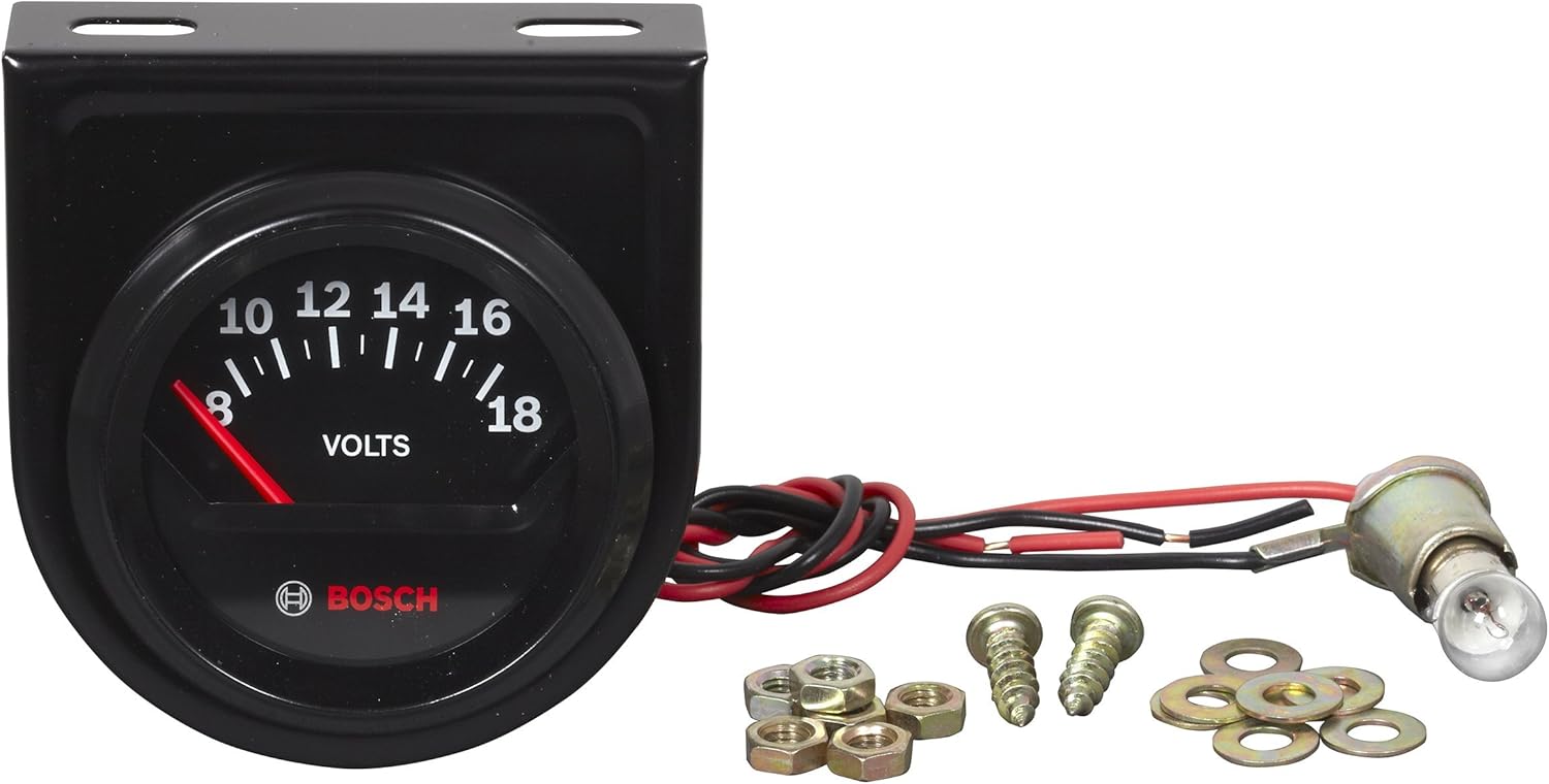 Actron SP0F000051 Bosch Style Line 2" Electrical Voltmeter Gauge (Black Dial Face, Black Bezel) : Automotive