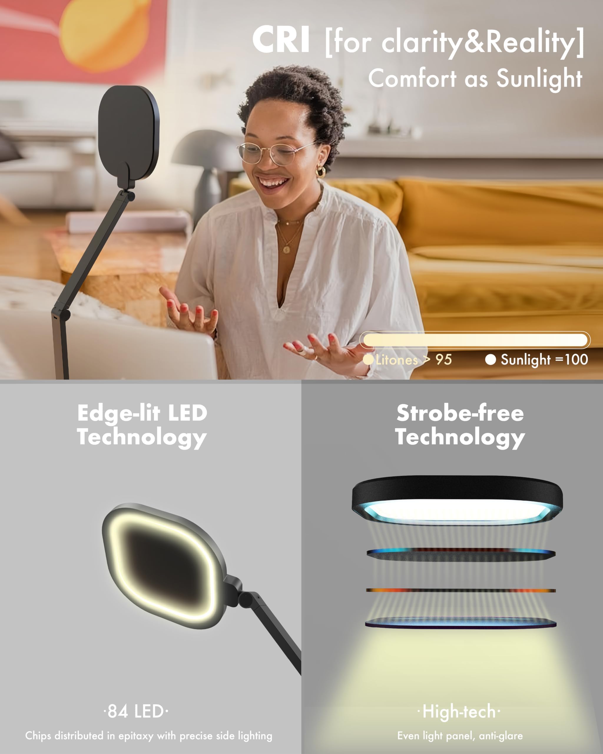 LitONES LED Desk Lamp with Swing Arm for Home Office,1200LM Dimmable Desk Light for Study Reading - Image 4