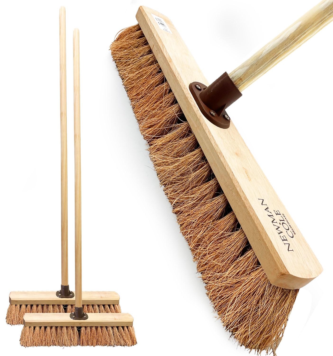 Newman And Cole Pack Of 2 Garden Broom Outdoor Heavy Duty, 18 Inch Yard Brush With 100% Natural Soft Coco Bristles, Multipurpose Soft Broom Outdoor For Wet And Dry Cleaning, Easy To Use, No Need To Bend (Pack Of 2)
