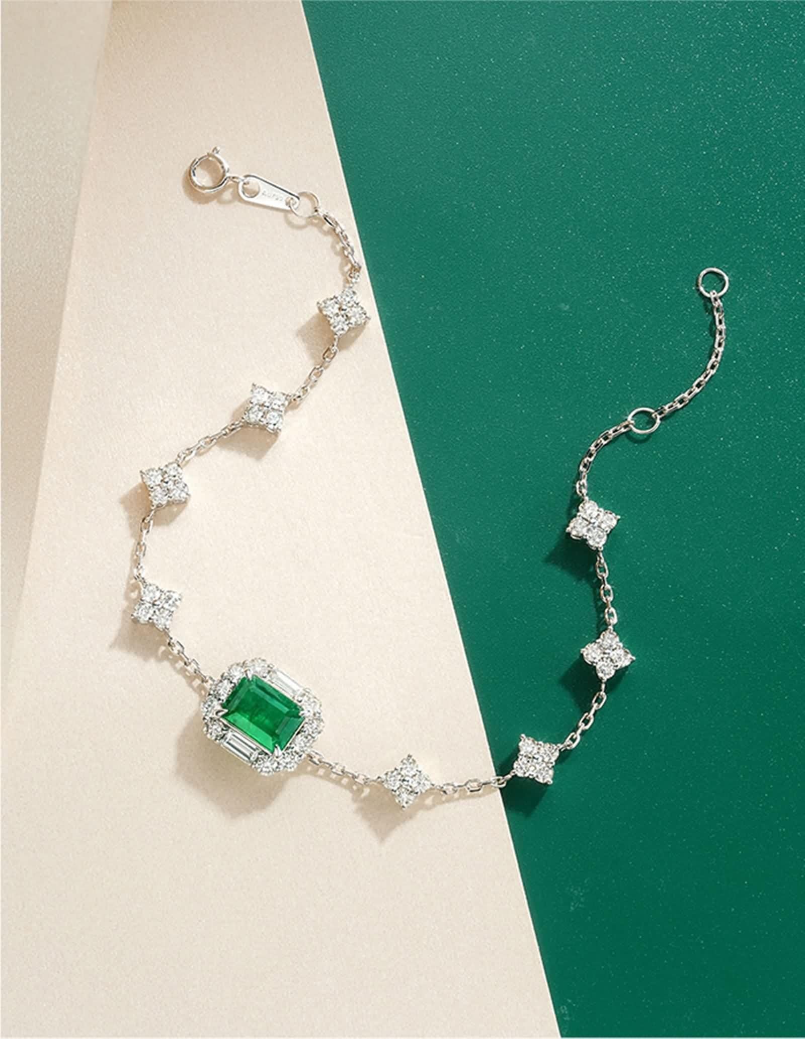 Pulseras de moda para mujer, pulsera vintage verde creada, cadena de esmeralda, joyería de oro blanco de 9 K, 14 y 18 quilates con moissanita