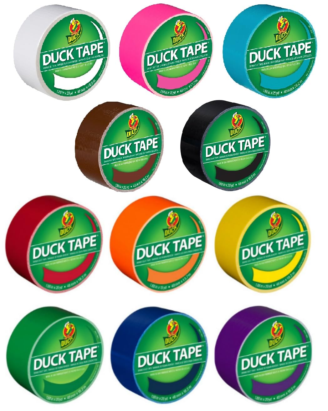 Duck Brand Color Duct Tape LGBTQ+ Combo 11-Pack, (Red, Orange, Yellow, Green, Blue, Purple, White, Pink, Aqua, Brown and Black) 210 Yards Total