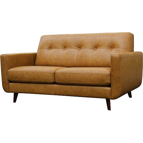 Amazon Brand – Rivet Sloane Mid-Century Modern Leather Loveseat Sofa, 64.2"W, Caramel