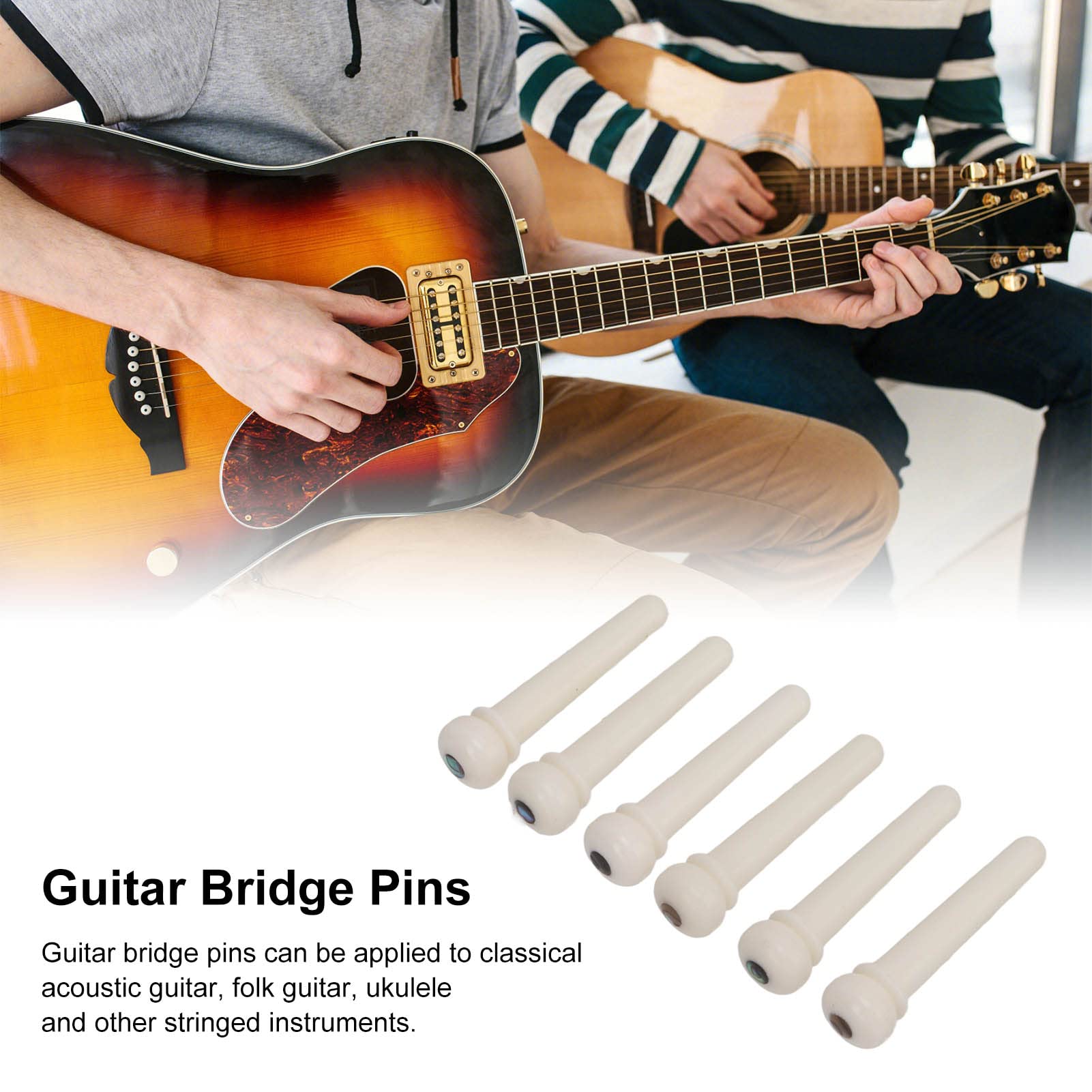 6 Perni Per Ponte Chitarra In Osso Di Manzo - Naturali Con Decorazione Abalone, Per Chitarra Folk E Ukulele - Foto 8