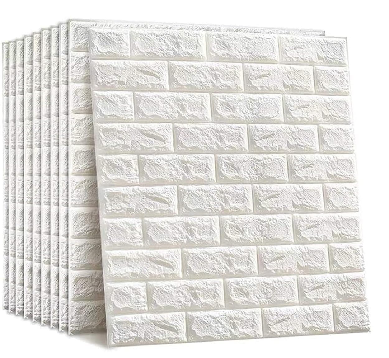 Wall Stickers Wallpaper PE Foam Brick Design DIY Decal (70 x 77 cm) 3D Frames PVC DIY Self Adhesive (Pack of 10)