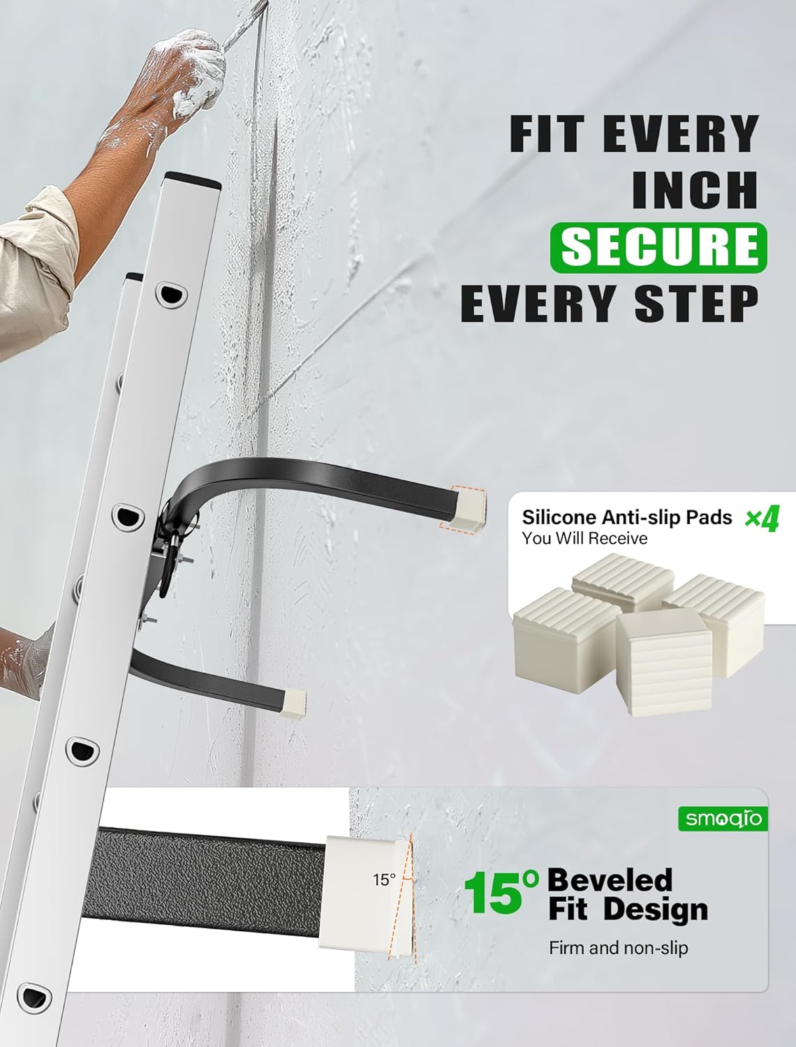 Ladder Stabilizer, Adjustable Ladder Standoff, Ladder Stabilizer for Roof Gutter Cleaning, Ladder Gutter Guard Accessories with White Anti-Slip Silicone Pad to Protect Wall