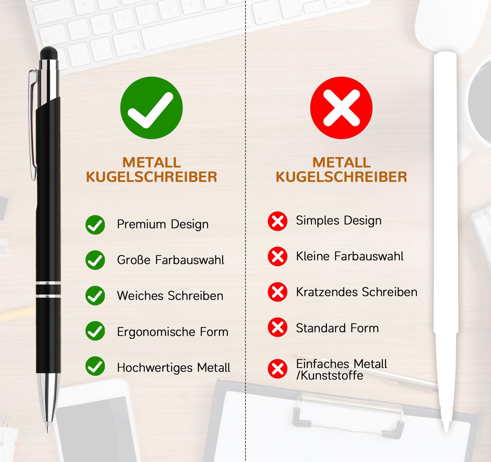 70 Stück Kugelschreiber, 0.7 mm, Blau, Touchscreen-tauglich, Druckknopf-Auslösung, Metall-Aluminium-Gehäuse, Büro-Schule-Schreibtisch (Blau-Schwarz)