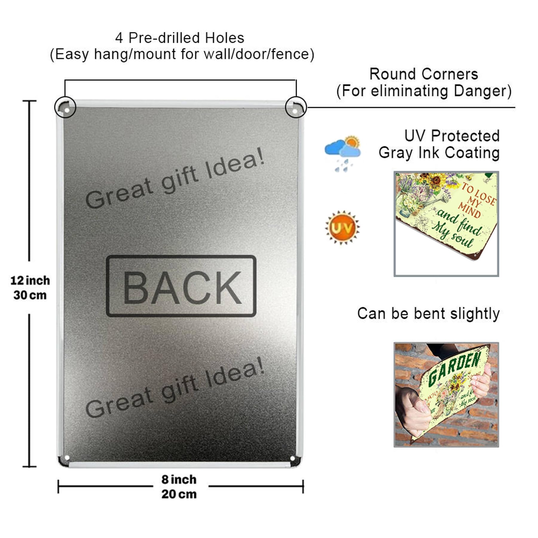 Carteles metálicos para jardín, 20 x 30 cm, placas rústicas para exteriores, juego de 5 (multicolor)