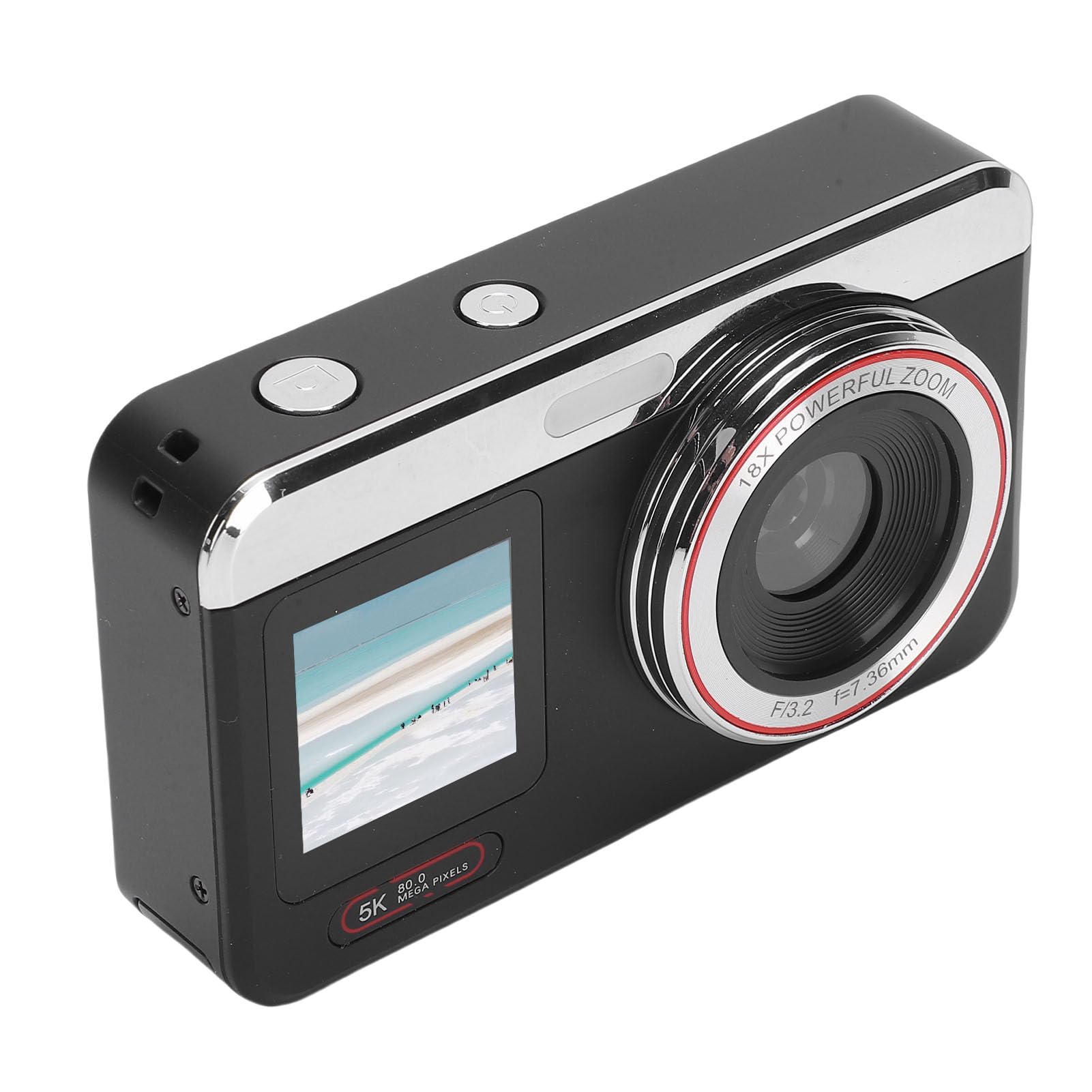 XUMIUZIY Fotocamera Digitale 5K con Doppio Schermo e Zoom 18X per (BLACK) | Sensore CMOS da 80 MP, Messa a Fuoco Automatica, Luce LED di Riempimento, Batteria da 1200 MAh, Doppio Schermo da 2,8 e 1,5