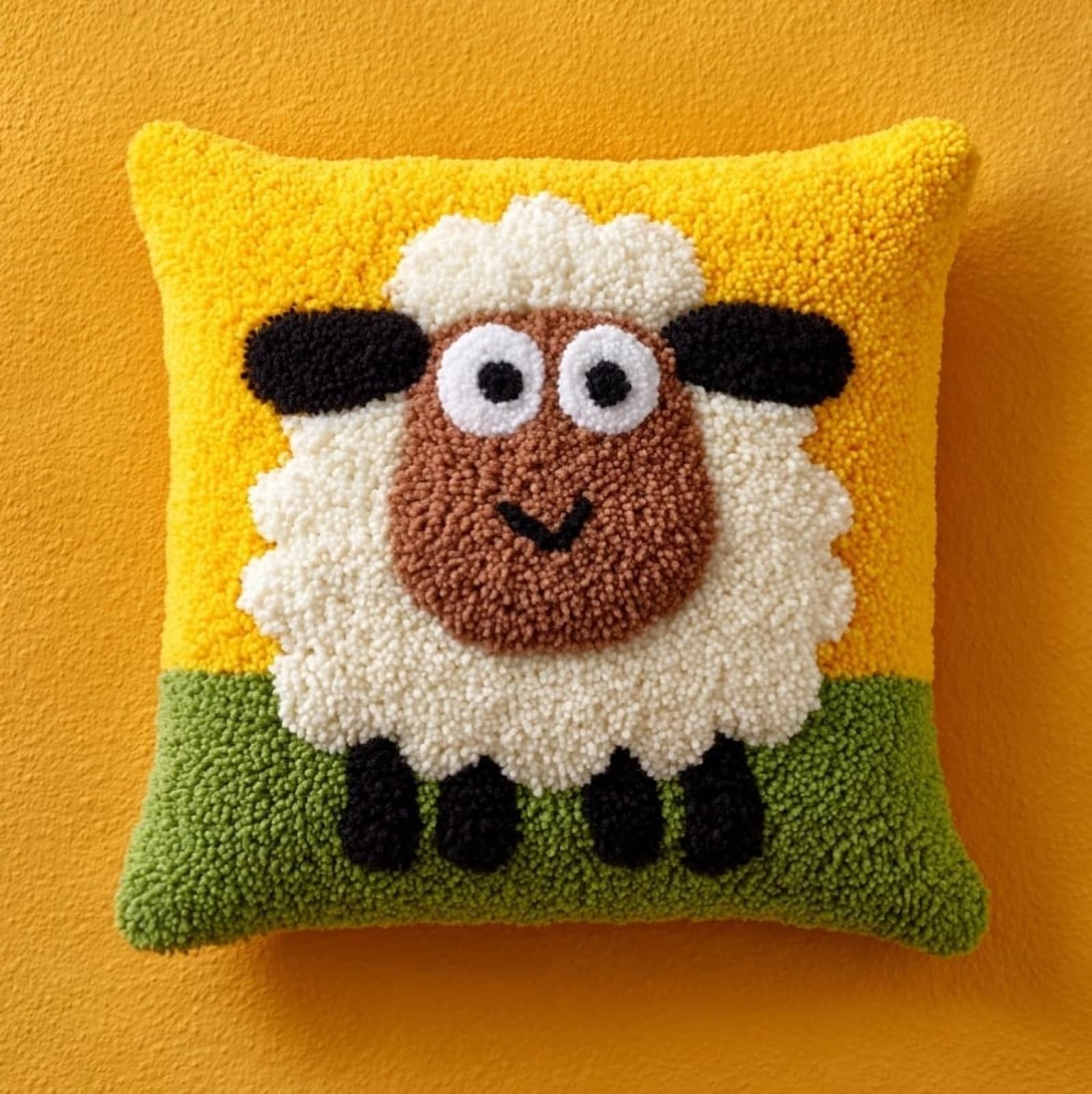 WallustrioaW Latch Hook Cushion kit 43x43cm,Cartoon Sheep