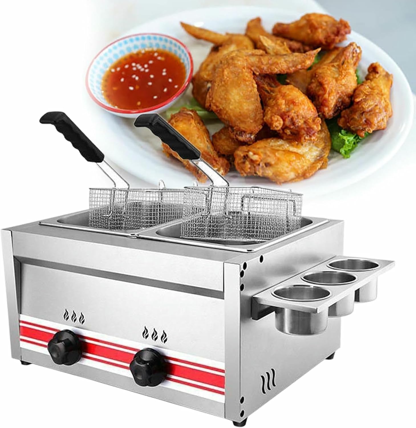 20L Commercial 2 Basket Countertop Gas Fryer, Stainless Steel Deep Fryer, Turkey Fryer, Countertop Fryer, for Home Kitchen Restaurant~/