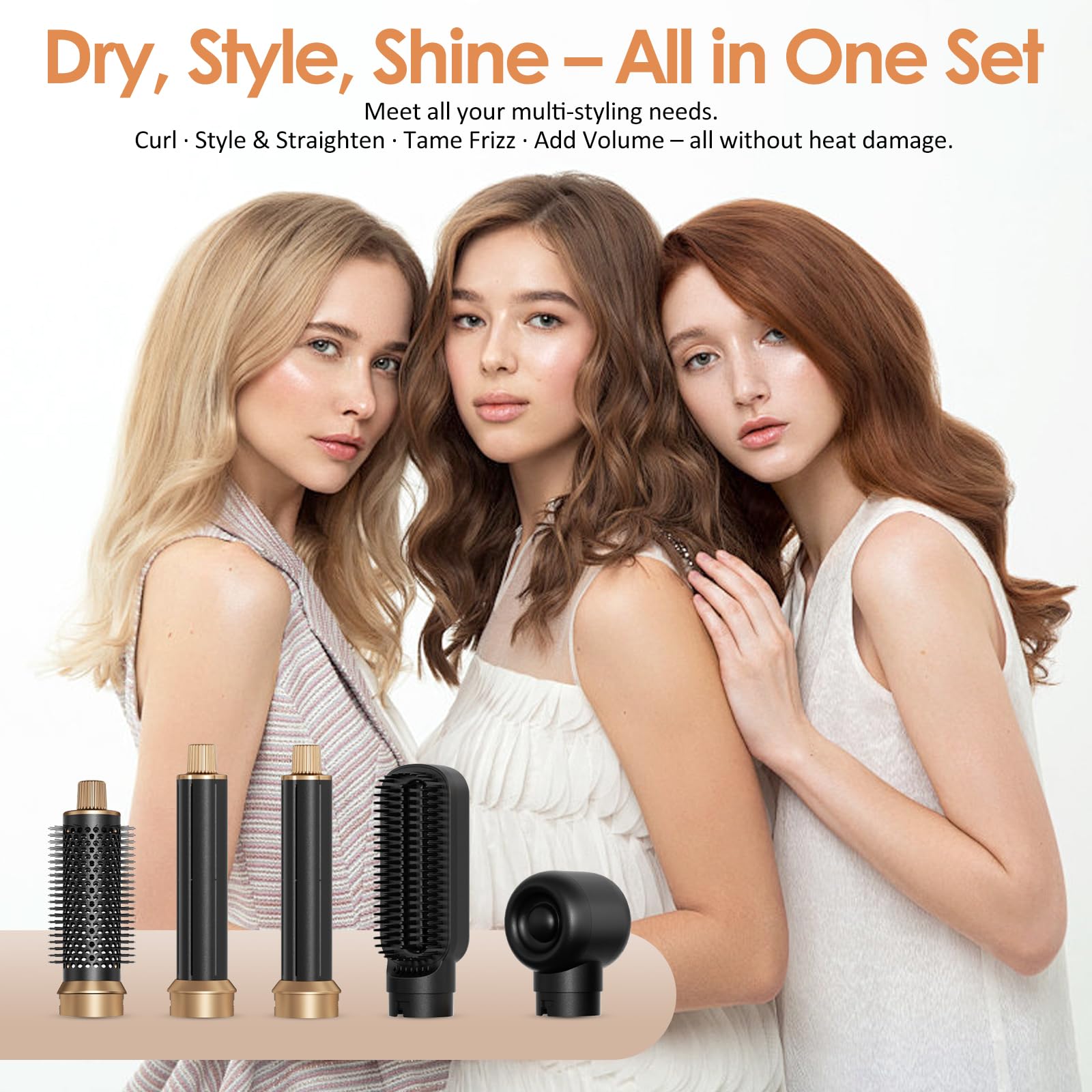 5-in-1 Heißluftstyler Set, Heißluftstyler mit Automatischem Lockenstab & Föhn, Automatischer Airstyler mit Ionen-Technologie für Volumen & Glanz, 3 Temperaturen mit LCD für alle Haartypen