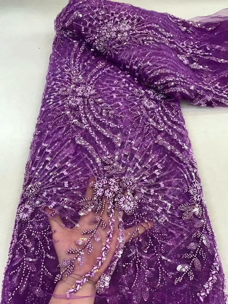 Tela de Encaje Verde con Cuentas, Encaje nigeriano, Tela con Cuentas Color Naranja Quemado para Bodas