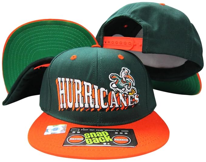Top Of The World Miami Hurricanes Green Orange Two Tone Plastic Snapback Adjustable Plastic Snap Back Hat Cap Amazon In Clothing Accessories