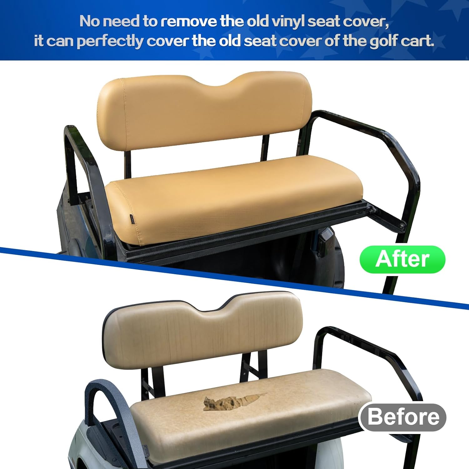 NOKINS Golf Cart Rear Seat Covers,Waterproof Leather Seat Cover Fit for EZGO/Club Car/Yamaha Regular Seat Cushion Aftermarket Back Seat Kit