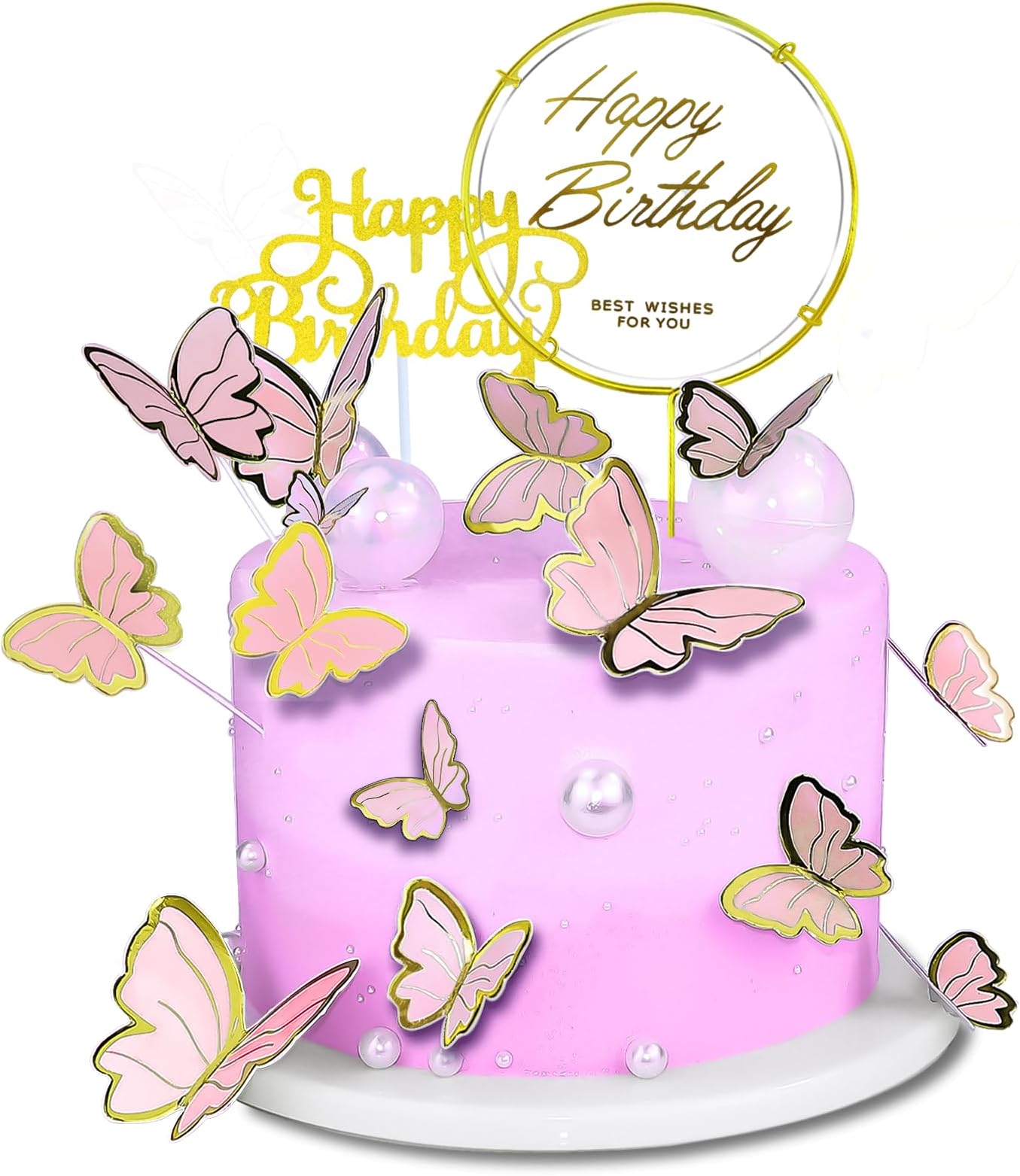 60Pcs Butterfly Cupcake Toppers | Purple Gold 3D Butterflies With Birthday Topper | Cake Decor For Parties, Weddings, Kids - View #9