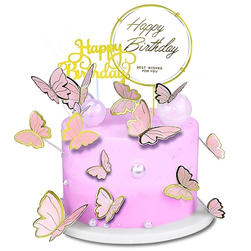 Miniatura 11 de 60 decoraciones de mariposa para cupcakes rosa y dorado morado, animadas mariposas 3D para decoración de pasteles, cumpleaños, aniversario, niños