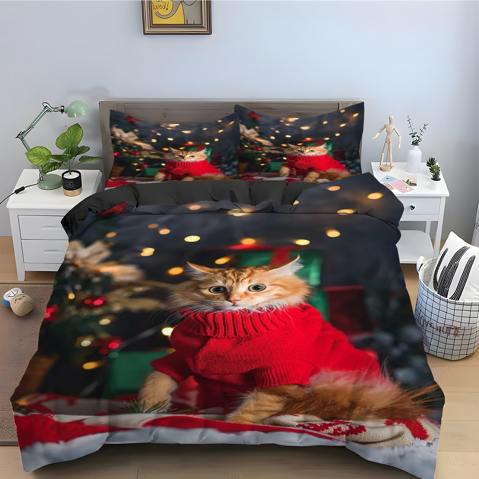 Housse de couette 240x260 chat Halloween microfibre pour lit 2 personnes