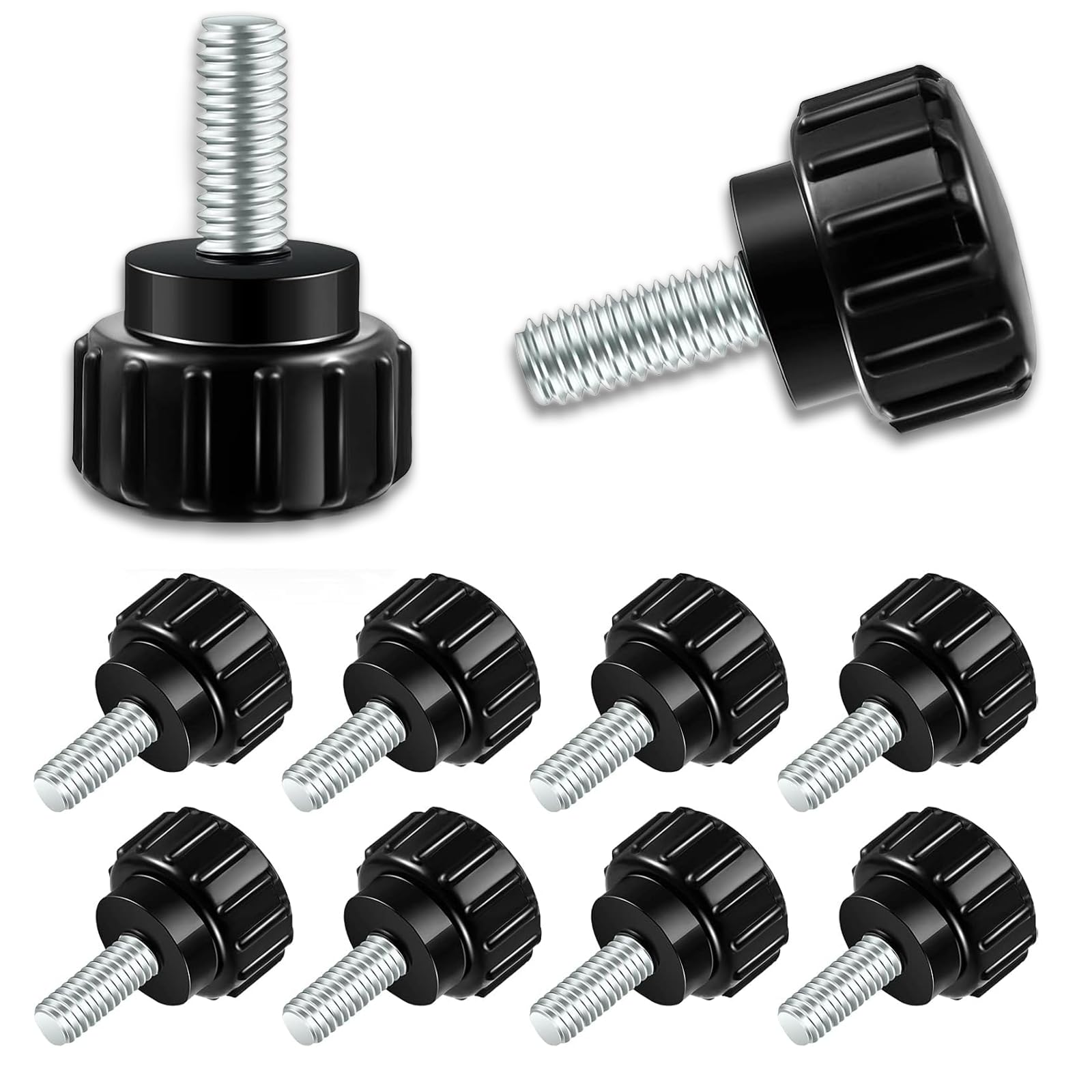 10Pcs Ｍ5 Screws, Thumb Screws M5x15mm Round Knobs Clamping Screw Knob Threaded Knurled Thumbscrew Hand Tightening for Replacement Monitor Lawn Mower Umbrella Base Woodworking Tools & Jigs, Round
