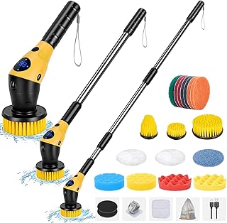 WADEO Elektrische Reinigungsbürste, 17 in 1 Electric Cleaning Brush mit austauschbaren Bürstenköpfen und verstellbarem Griff, Elektrische Putzbürste für Bad Küche Auto Fliesen Boden