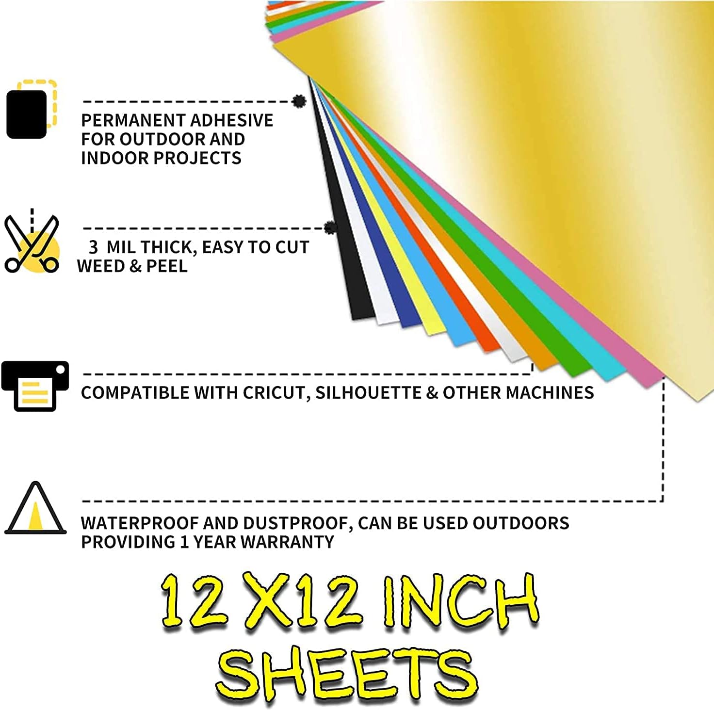Permanent Self Adhesive Vinyl Sheets (Pack of 79, 12” X 12”) - 38 Assorted Colors Premium Adhesive Craft Outdoor Vinyl for Decor Sticker