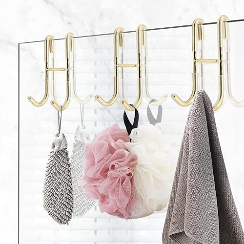Miniatura 6 de Hitefu 2 ganchos para puerta de ducha, gancho para colgar puertas de vidrio dorado, sin marco, para toallas, bata, trajes de baño, afeitadora,