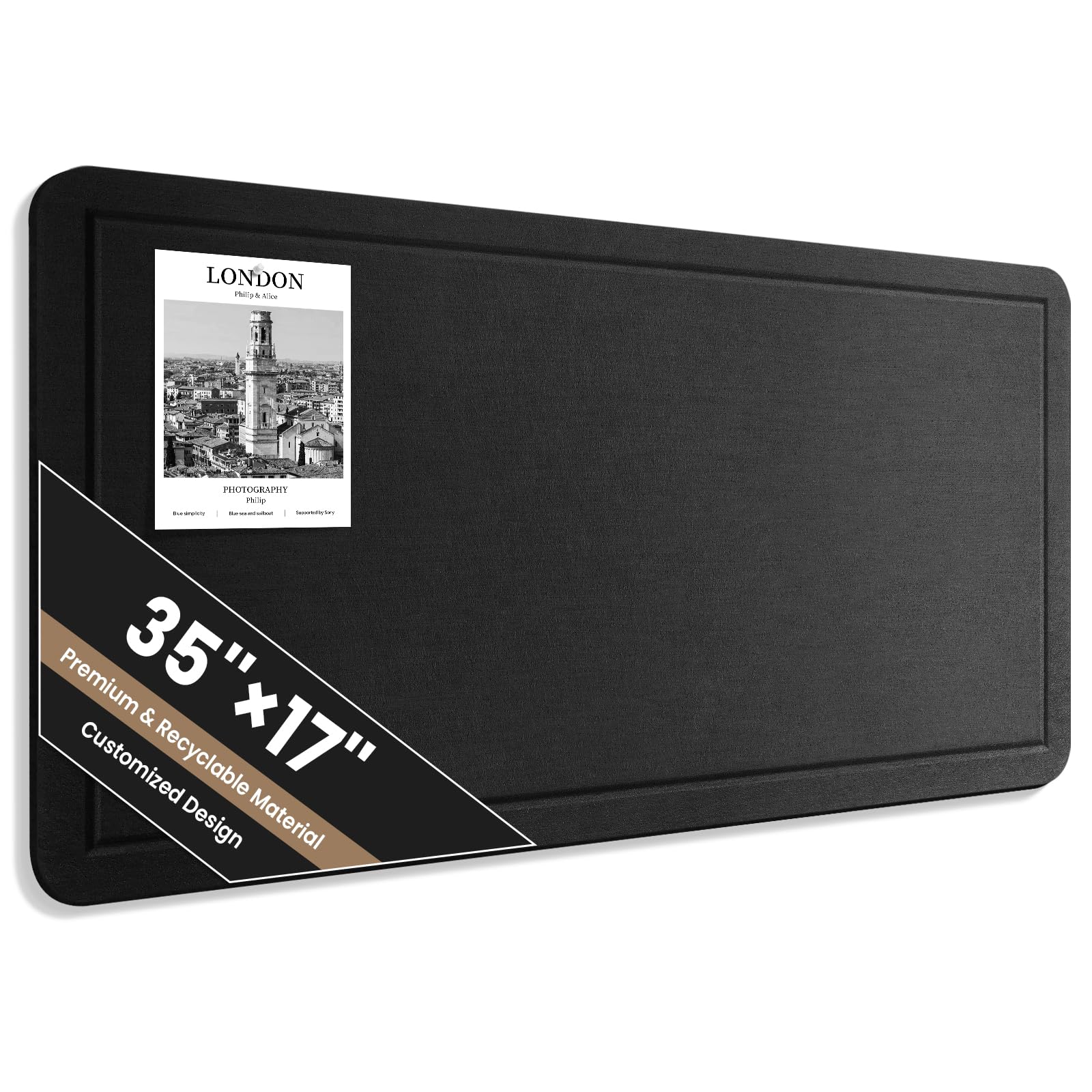 Large Bulletin Board, 35 X 17 Inches Felt Cork Board with 40 Pushpins, Foldable Felt Notice Pin Board Photo Display Board with Self-Adhesive Tape for