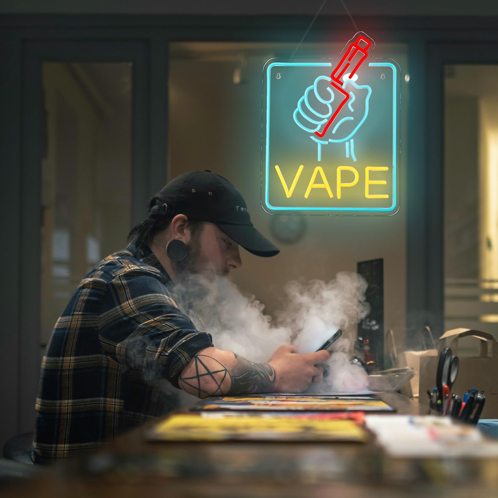 light up smoke and vape VAPE Neon Sign Led for Business Smoke Shops Neon Light Up Signs Wall Art  VapeSmoke Smoking Store USB Powered 15.7