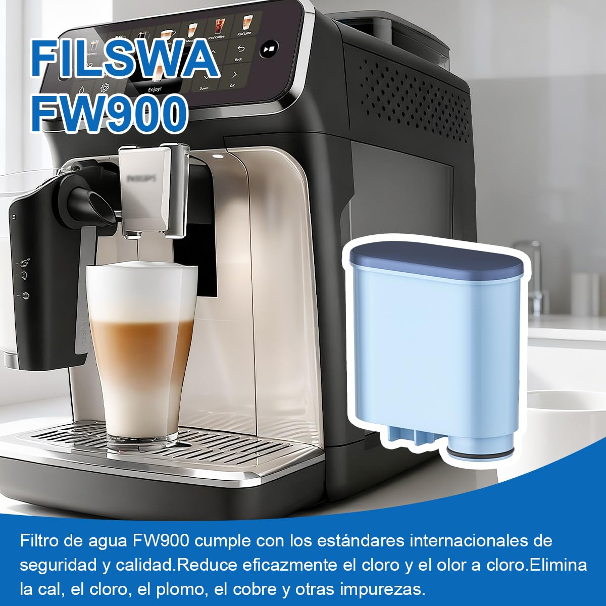 Filswa Filtro de agua para cafetera, repuesto compatible con Philips 3100, Philips 4000, 5000, Saeco AquaClean CA6707 CA6903/00 CA6903/01 CA6903, filtro de cal Aqua Clean (4 unidades)