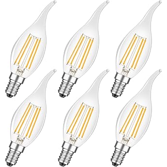 E14 Candle LED Lamp E14 4 W Candle Shape Bulb 2700 K Warm White 4 W Replaces 40 Watt Vintage Candle Lamp for Chandeliers 400 lm Not Dimmable Clear Pack of 6