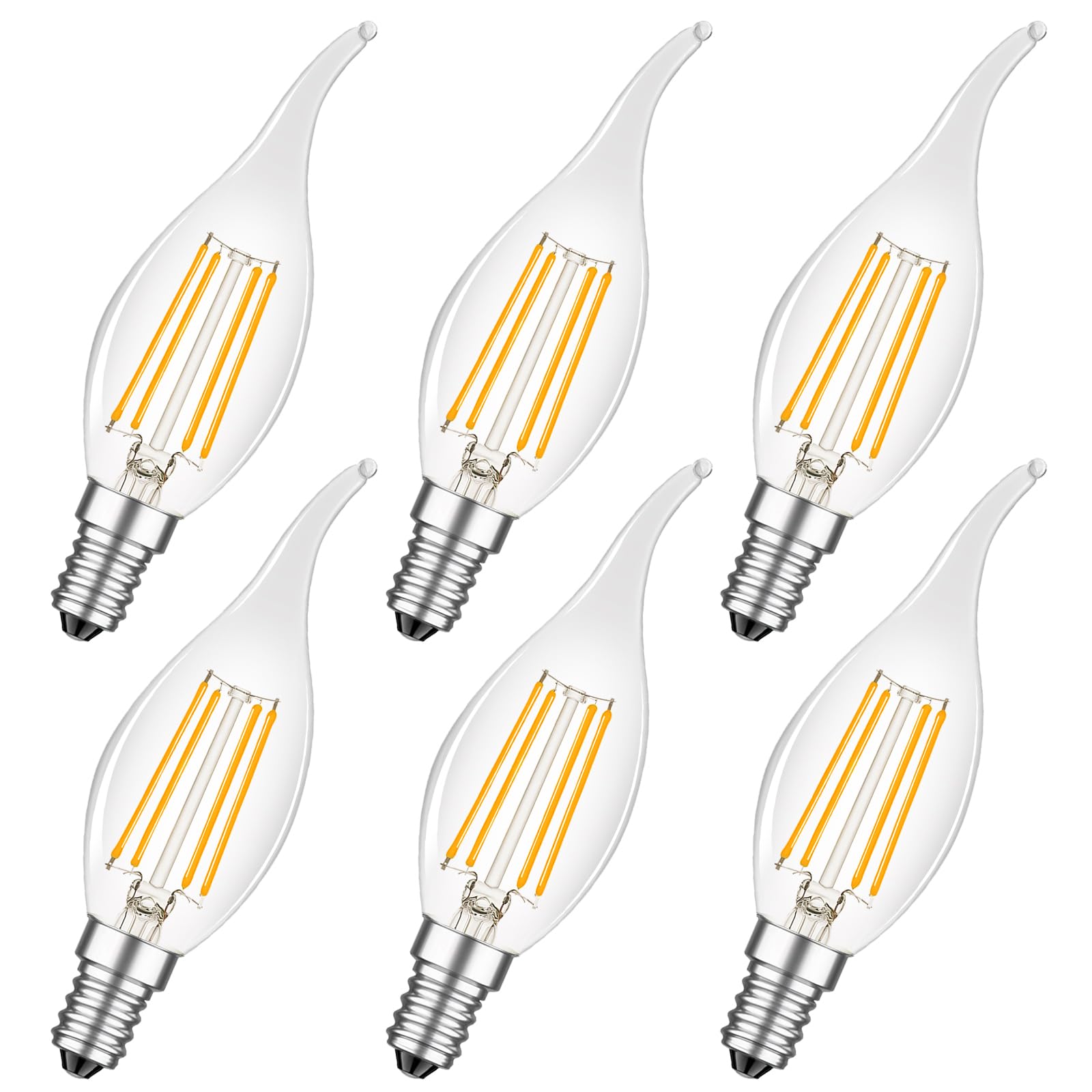 MZYOYO E14 Kerze LED Lampe,E14 4W Kerzenform Glühbirne,2700K Warmweiß,4W ersetzt 40 Watt,Vintage Kerzenlampe für Kronleuchter,400lm,Nicht Dimmbar,Klar,6 Stück(1er Pack)