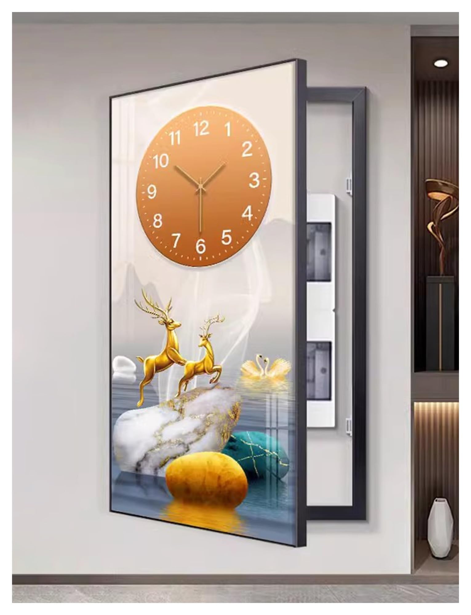 Couvercle de panneau électrique design horloge mural pour cacher disjoncteur 70x140 cm