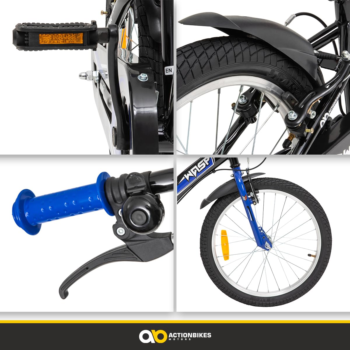 Actionbikes Kinderfahrrad Wasp | 20 Zoll - V-Brake Bremsen - Fahrrad für Kinder von 6-9 Jahren - Schutzblech v. / h - Kinder Fahrrad für Mädchen & Jungen - Fahrräder - Bicycle - Kinderrad - Bike