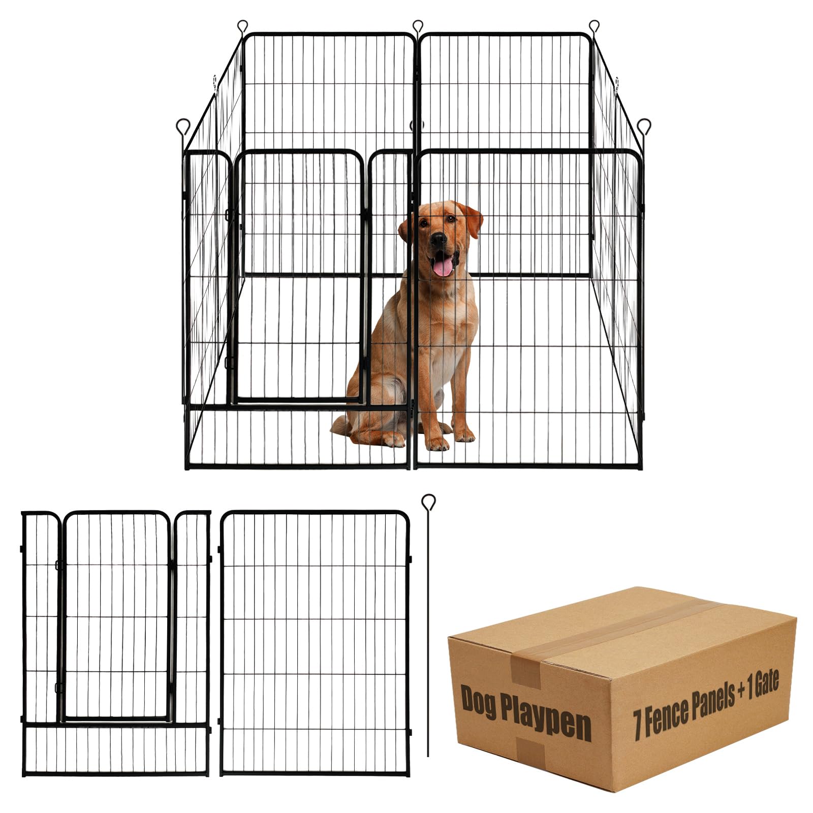 Dog Playpen,48 in(H) Pet Fence Outdoor for Rv Camping,Garden Fence Animal  Barrie for Yard,Total Panels with Gate Black Metal Temporary